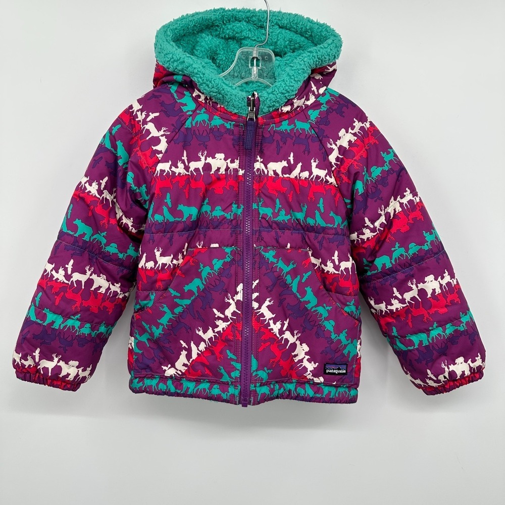Patagonia Kids Girls Coat Jacket Size 4T Reversible Wildlife Animals‎ Hooded